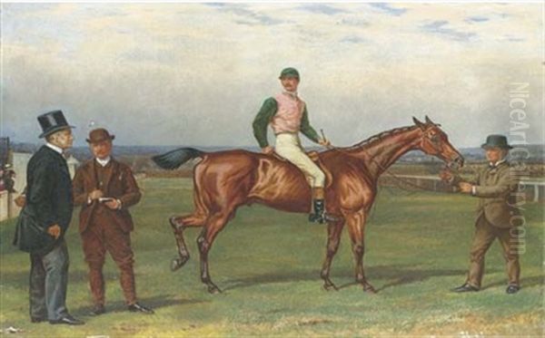 "old Joe", With Jockey Up, On A Course Steeplechasing (in Collab. W/william H. Hopkins) Oil Painting by Alfred Charles Havell