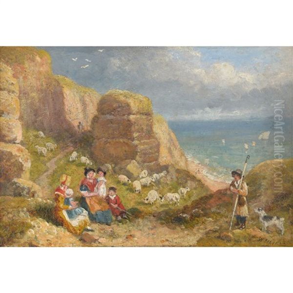 Welsh Figures At Little Ormes Head, Llandudno Oil Painting by William Havell