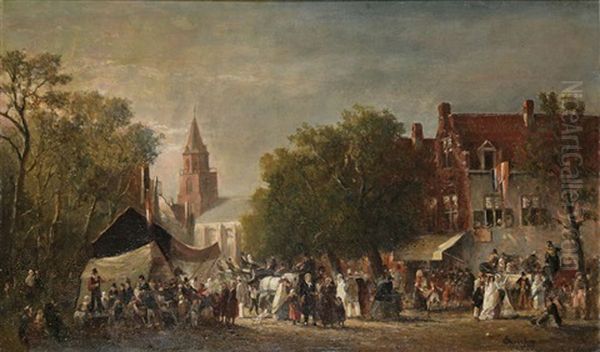 Scene De Marche En Hollande Oil Painting by Gerhard Christiaan Haverkamp