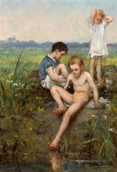 Badende Kinderen Oil Painting by Hendrik Johannes Haverman