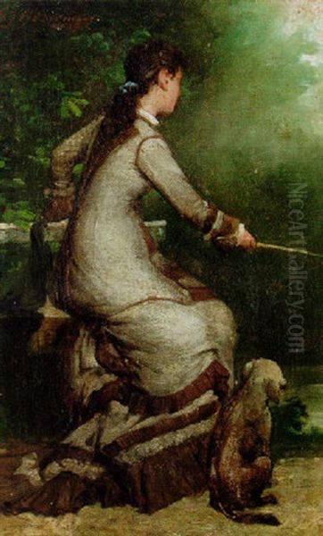 A Lady Fishing Oil Painting by Hendrik Johannes Haverman