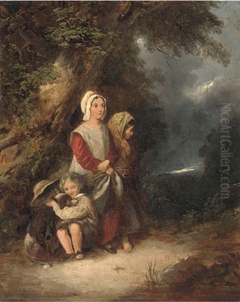 Figures On A Roadside Oil Painting by Joseph Patrick Haverty