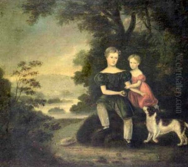 Two Boys In A Landscape Oil Painting by Joseph Patrick Haverty