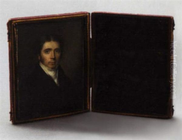 Portrait Of A Young Gentleman Depicted In A Black Coat And Vest With A White Stock Oil Painting by Joseph Patrick Haverty