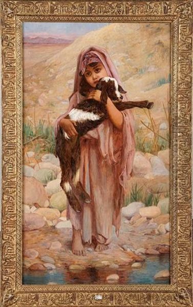 Fillette Au Chevreau En Afrique Du Nord Oil Painting by Henri Charles Julien Havet