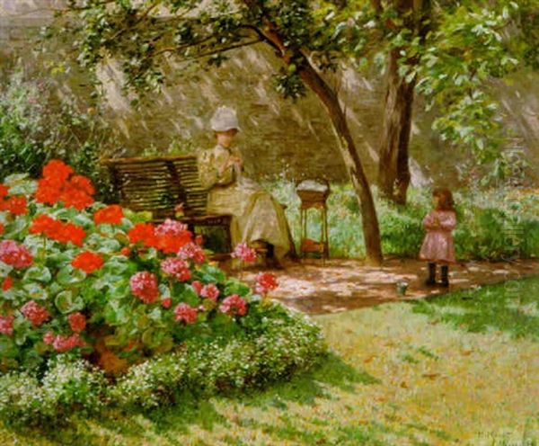 Nahstunde Im Garten Oil Painting by Henri Charles Julien Havet