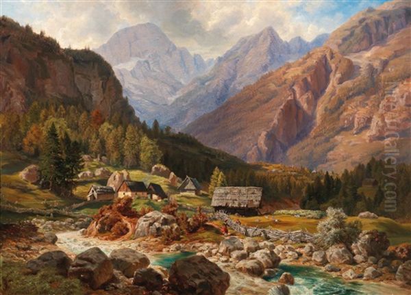 The Upper Trenta Valley In The Julian Alps Oil Painting by Jan Trentan Havlicek