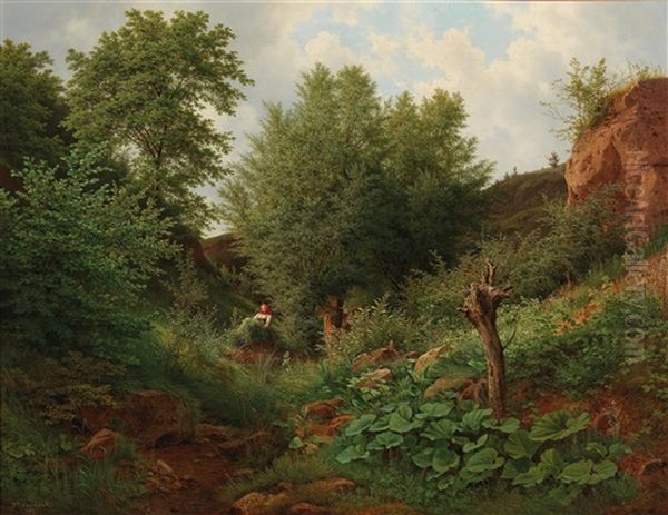 Landscape With Stream In The Summer Oil Painting by Bedrich Havranek