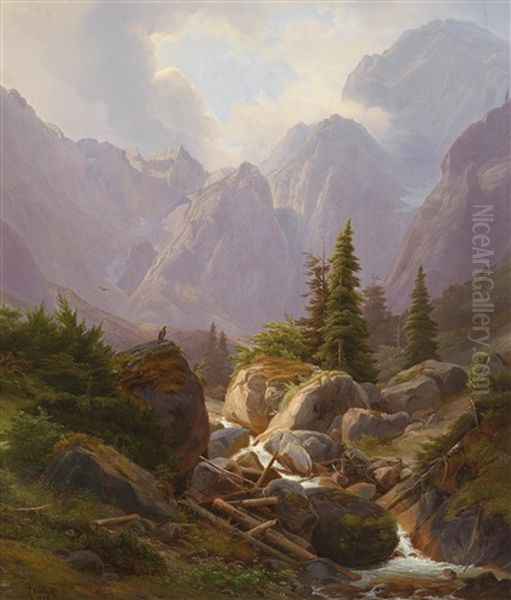 Das Eisthal Bei St. Bartoloma Am Konigssee Oil Painting by Bedrich Havranek