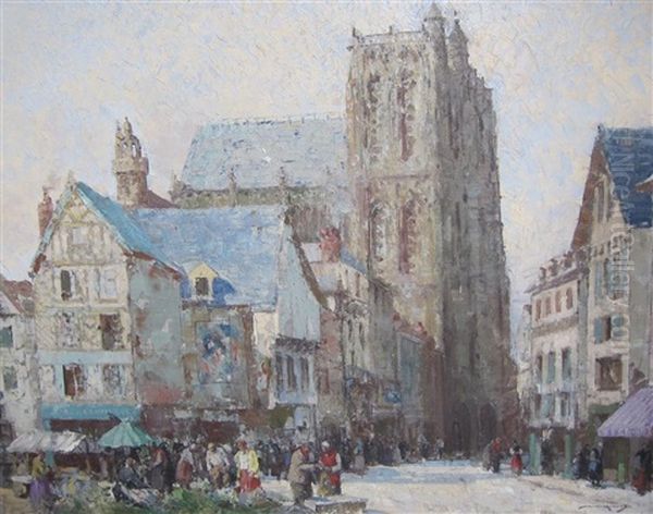 Market Day In A French Town Oil Painting by William Lee Hawkey