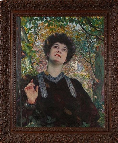 Portrait De Femme Regardant Vers Le Ciel Oil Painting by Louis Welden Hawkins