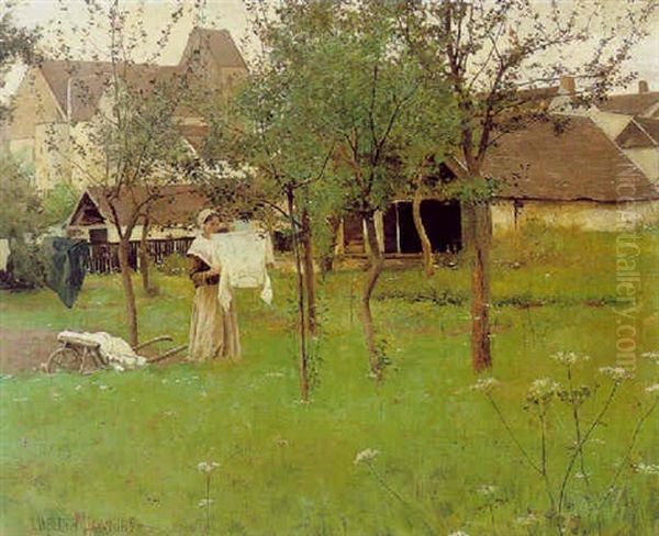 Paysanne Etendant Son Linge Oil Painting by Louis Welden Hawkins