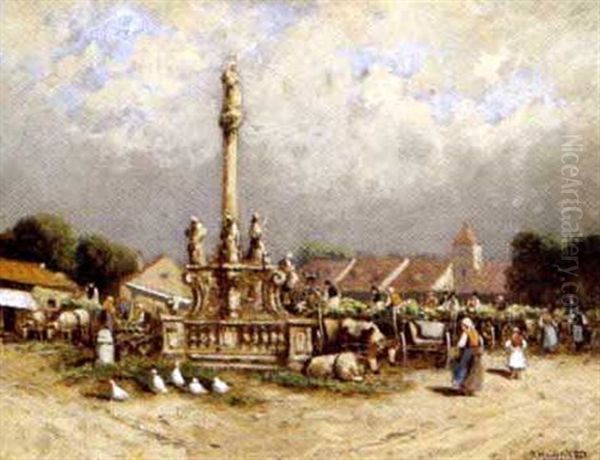 Bauernmarkt Oil Painting by Vincenz Hawlicek