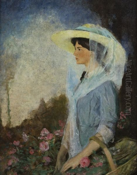 Lady With Basket Of Roses Oil Painting by Charles Webster Hawthorne