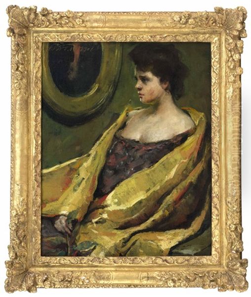 Portrait Of A Woman With A Yellow Shawl Oil Painting by Charles Webster Hawthorne