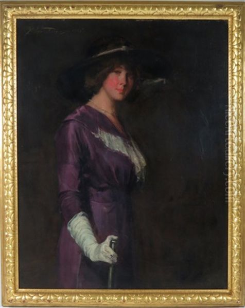 Portrait Of Woman In Lavender Wearing White Gloves Oil Painting by Charles Webster Hawthorne