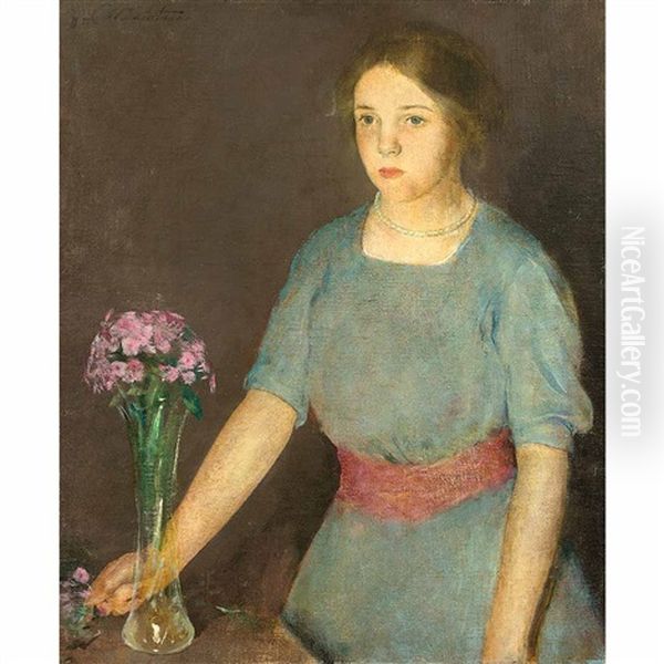 Girl With Vase Oil Painting by Charles Webster Hawthorne