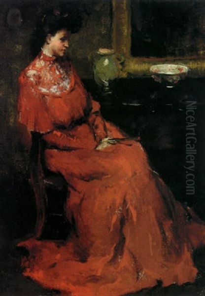 Girl In Red Oil Painting by Charles Webster Hawthorne