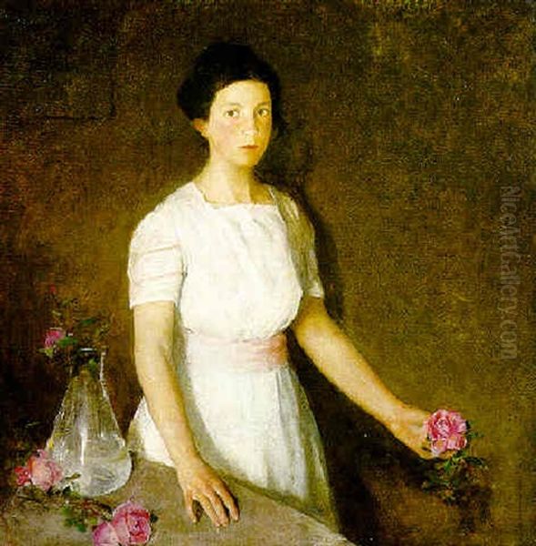 Girl With Red Rose Oil Painting by Charles Webster Hawthorne