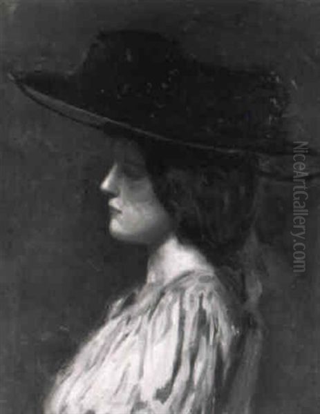 Portrait Of A Lady In A Black Hat Oil Painting by Charles Webster Hawthorne