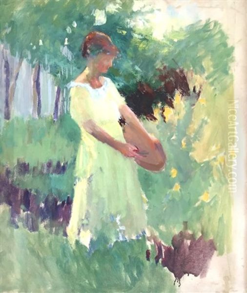 Woman In Garden Oil Painting by Marion Campbell Hawthorne