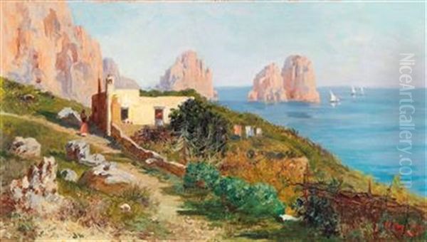 Scene Of Capri, View Of The Faraglioni Oil Painting by Bernardo Hay