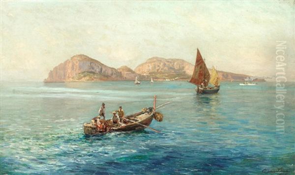 Fishing Boats Off Capri Oil Painting by Bernardo Hay