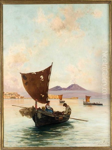 Abendstimmung Mit Fischerbooten In Der Bucht Von Neapel Oil Painting by Bernardo Hay