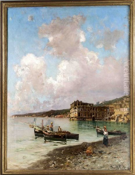 Morgenstimmung Mit Neapolitanischen Fischern Am Strand Oil Painting by Bernardo Hay