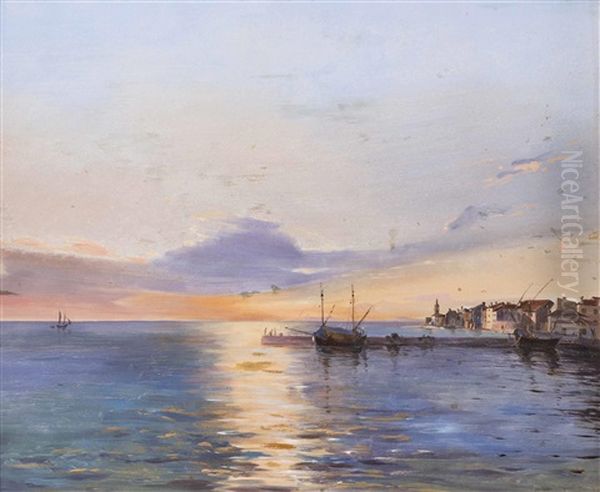 Sonnenuntergang Am Mittelmeer Mit Fischerdorf Oil Painting by Bernardo Hay