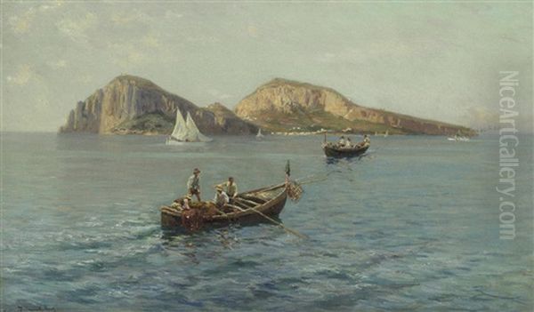 Fishing Off The Coast Of Capri Oil Painting by Bernardo Hay