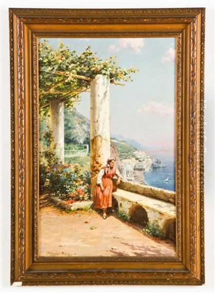 Italian Coastal View With Seated Lady Oil Painting by Bernardo Hay