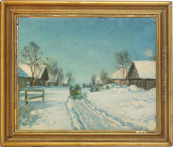 Snow-covered Village Oil Painting by Mikhail Abramovich Balunin