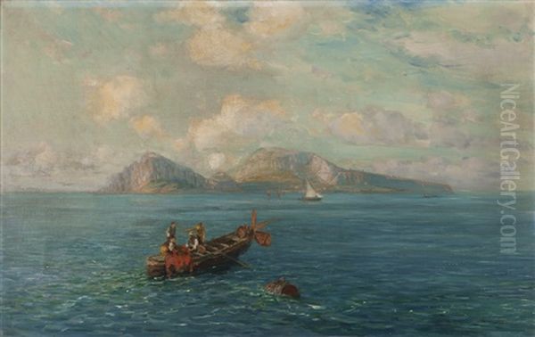 View Of Fishermen And The Island Of Capri Oil Painting by Bernardo Hay