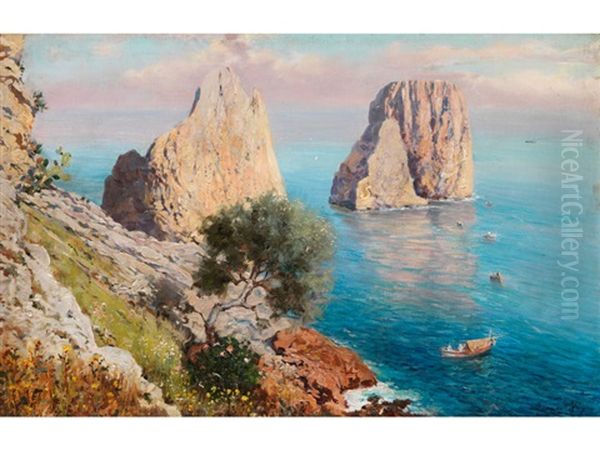 Blick Auf Die Felsen Am Ufer Von Capri In Der Spatsonne Oil Painting by Bernardo Hay