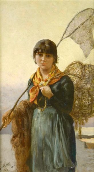 Fishing Girl (study) Oil Painting by Bernardo Hay