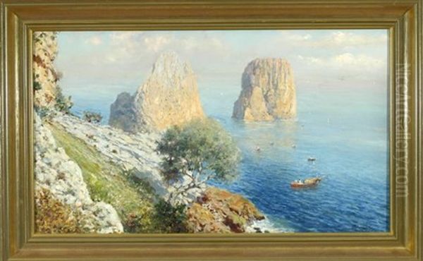 Blick Auf Die Felsige Kuste Capris Mit Den Faraglioni Oil Painting by Bernardo Hay