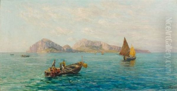 Pecheurs A Capri Oil Painting by Bernardo Hay