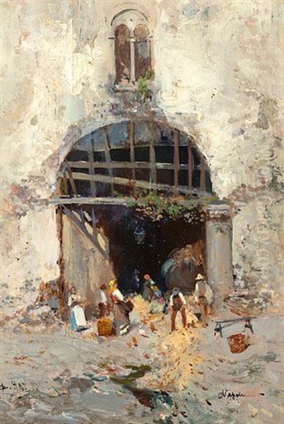 Entrance To The Market, Naples Oil Painting by Bernardo Hay