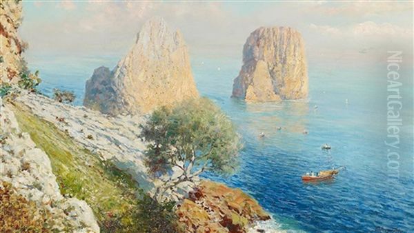 Capri, Blick Auf Die Faraglioni Oil Painting by Bernardo Hay