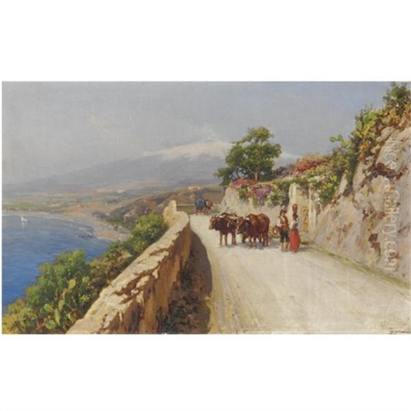 Taormina, Sosta Lungo La Via Oil Painting by Bernardo Hay