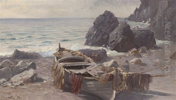 A Fishing Boat At Low Tide, Capri Oil Painting by Bernardo Hay