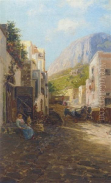 A Backstreet In Capri Oil Painting by Bernardo Hay