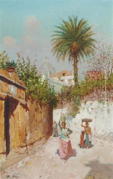 A Back Street, Capri Oil Painting by Bernardo Hay