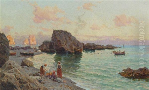 A Coastal Inlet With Figures On A Beach, Capri Oil Painting by Bernardo Hay