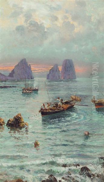 Fishermen Off Capri Oil Painting by Bernardo Hay