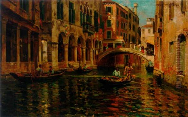 A Venetian Canal Oil Painting by Bernardo Hay