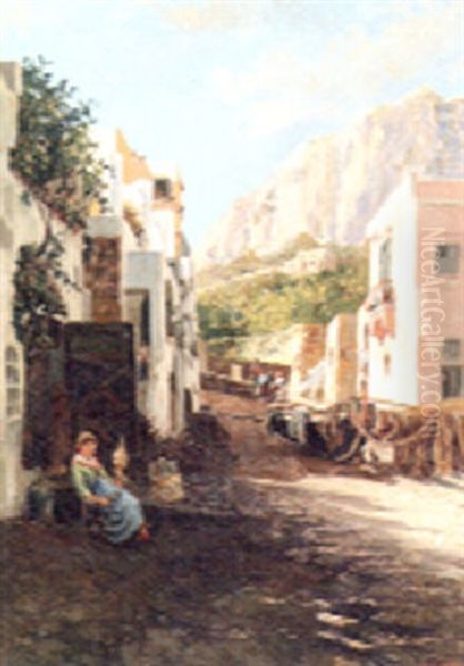 A Quiet Village Street In Capri Oil Painting by Bernardo Hay