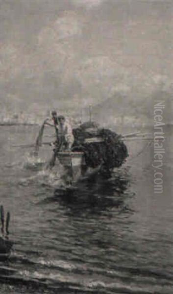 Setting The Nets: Fishermen Off Capri Oil Painting by Bernardo Hay