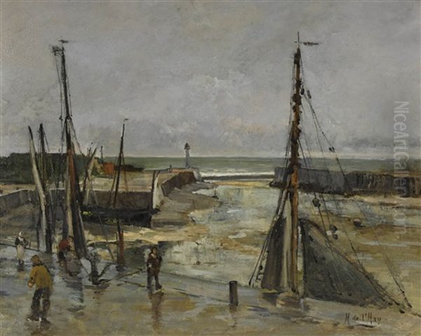 Hafenbecken Bei Ebbe Oil Painting by Michel Eudes de l' Hay